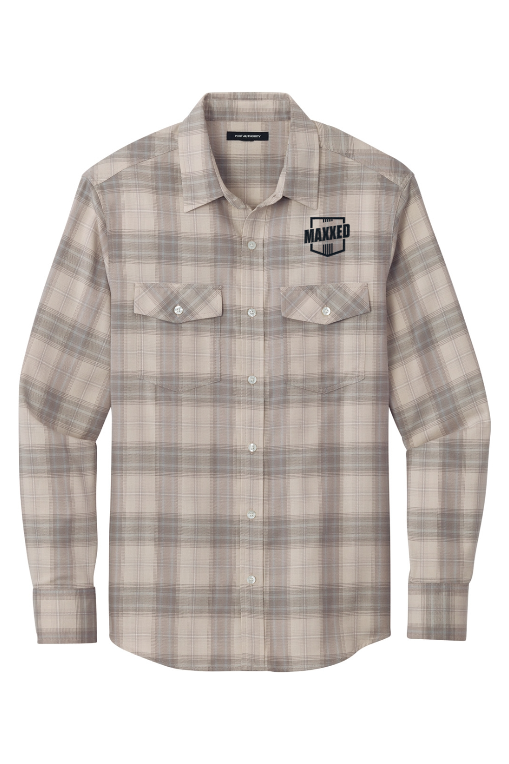 Maxxed Embroidered Long Sleeve Ombre Plaid Shirt